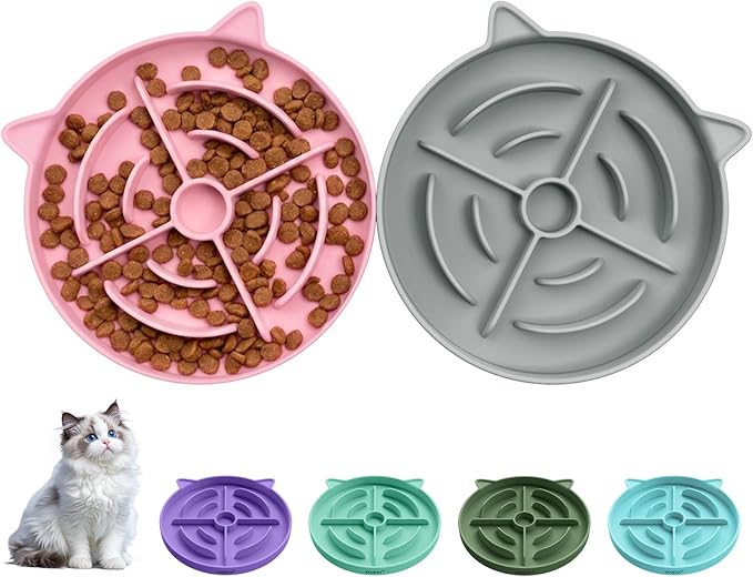 2 Pcs Silicone Slow Feeder Cat Bowl, Cat Slow Feeder for Food Training, Interactive Puzzle Bowls for Puppy, Kitten Dishes to Prevent Overeating, Treat Toys Suitable for Dry and Wet Food