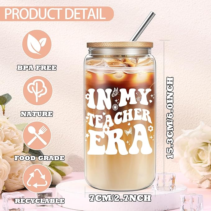 Teacher Christmas Gifts for Women, Teacher Appreciation Gift, End of Year Best Teachers Thank You Retirement Gifts Set with 16oz Glass Cup
