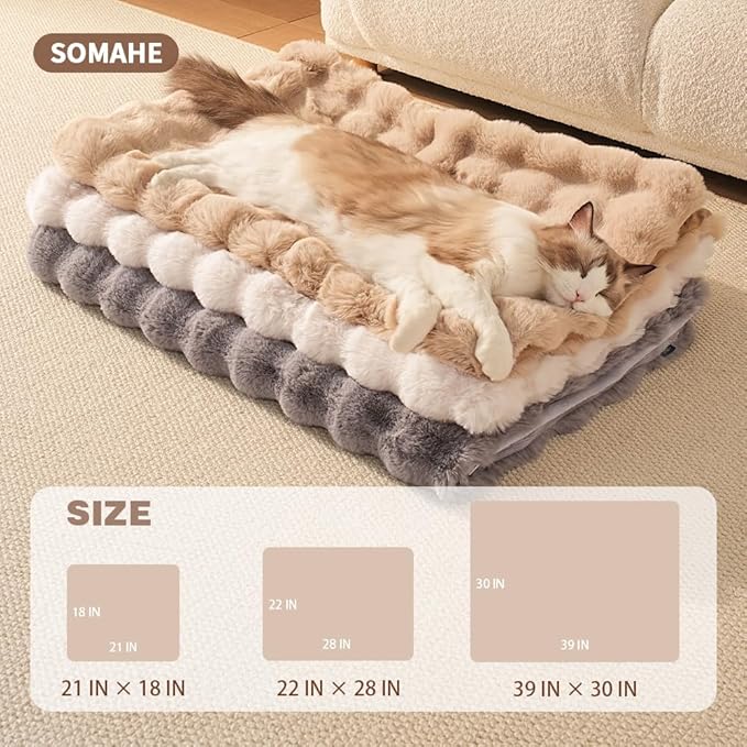 SOMAHE Self-Warming Cat Blanket for Indoor Cats & Small Dogs, Dual-Side Sherpa Plush Throw, Anti-Static Shared Couch Mat for Crate & Travel, Machine Washable No Shrink, 28x22 Inch White