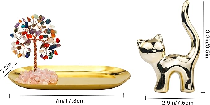 Carselage Cat Ring Holder Cat Lovers Gifts for Women, Crystal Tree Ring Dish Earrings Jewelry Box Organizer Trinket Tray, Birthday Gifts for Teen girls Trendy Stuff