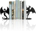 Dragon Bookends Decorative Metal Book Ends for Shelves, Unique Office Desk Bookends Cute Stoppers Reading, Bookshelf Decor for Office School Bedroom Gift for Dragon Lovers and Reading Enthusiasts