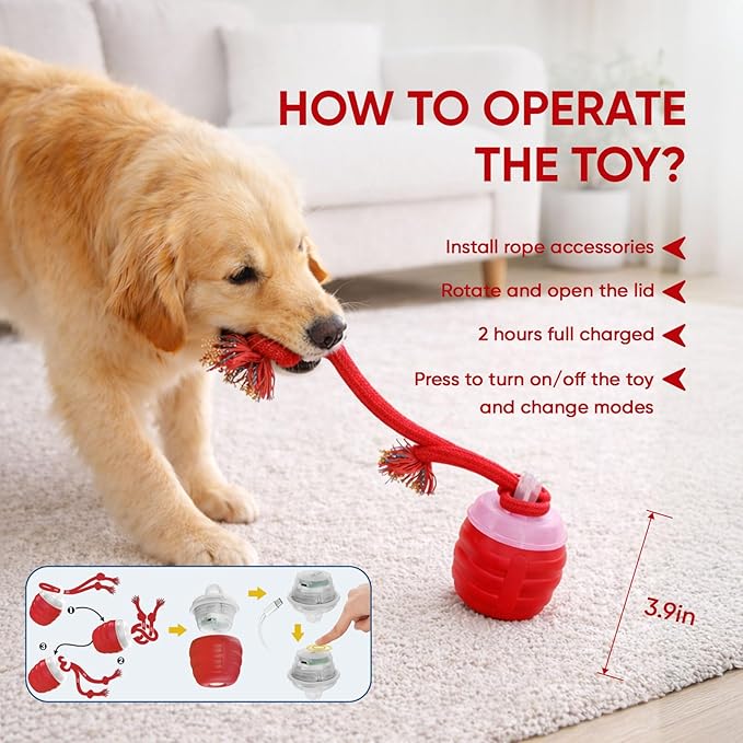 Smart Motion Pet Ball, Interactive Dog Toys, Motion Activated Automatic Rolling Ball for Small/Medium/Large Dogs with Music (Red)