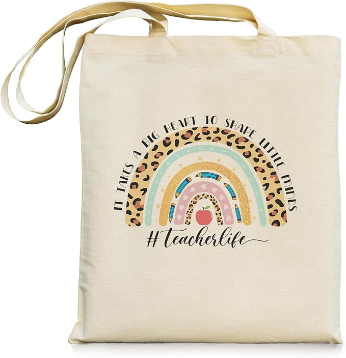 bmuvghi Teacher Appreciation Gifts Canvas Tote Bag It Takes a Big Heart to Shape Little Minds Reusable Shopping Grocery Bags Birthday Gift for Teachers Women
