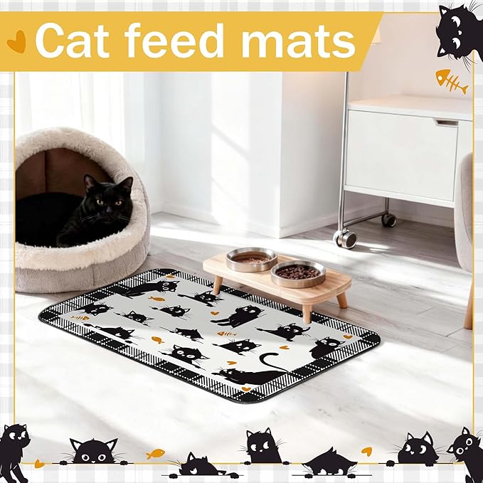 10 Pcs Black Cat Themed Kitchen Decor and Accessories - Sets 4 Kitchen Towels 2 Pot Holders 2 Oven Mitts 2 Rugs for Bathroom Cute Kitty Cooking Farmhome Housewarm Kitten Checkered Baking Gifts