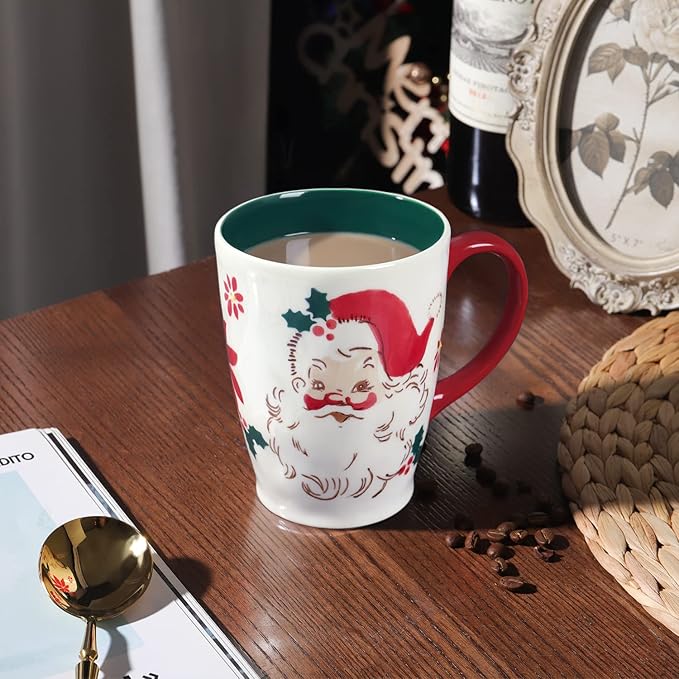 NymphFable Christmas Mug 20oz/600ml Large Ceramic Coffee Mug Santa Elk Cup with Handle 100% Hand Painted Christmas Gift