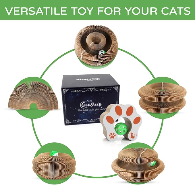 Kitty Kurlz Accordion Magic Organ Cat Scratcher Toys for Indoor Cats - Cardboard Cat Scratching Board Ball Scratcher Pad 1 Pack