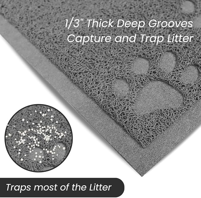 Andalus Large Cat Litter Mat, Pack of 2 - Waterproof, Non-Slip & Easy to Clean Cat Litter Box Mat for Extra Efficient Pet Litter-Trapping, Grey (30” X 18”)