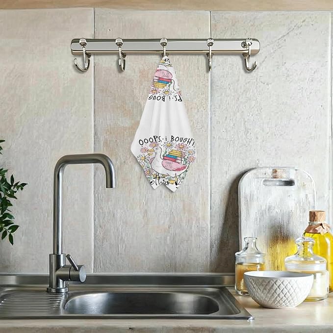 Cute Goose Kitchen Towels, I Bought Another Book Decorative Absorbent Microfiber Dish Cloth Tea Towel, Funny Waffle Soft Hand Towels for Kitchen Home Bathroom Kitchen Decor, Book Lover Gifts
