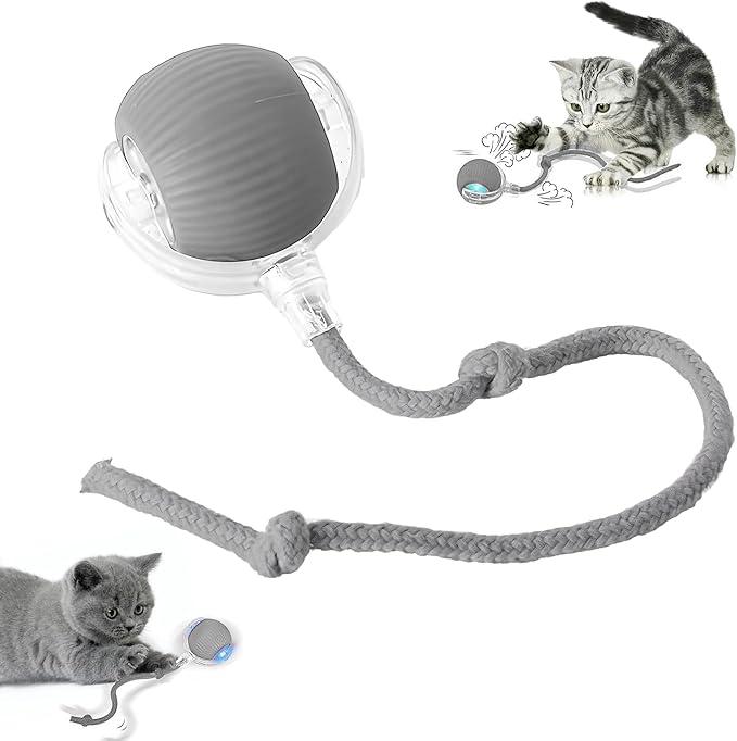 Smart Automatic Rolling Pet Ball, Interactive Electric Toy with Smart Sensor & Auto-Dodging, 6 Hours Playtime Rechargeable for Dogs & Cats (Grey,1pcs)