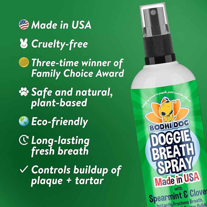 Bodhi Dog Natural Dog Breath Freshener Spray | Fresh Breath for Dogs, Tartar & Plaque Remover | Supports Teeth & Gum Health | Bad Breath Treatment & Promotes Clean Oral Hygiene | Made in USA | 8oz