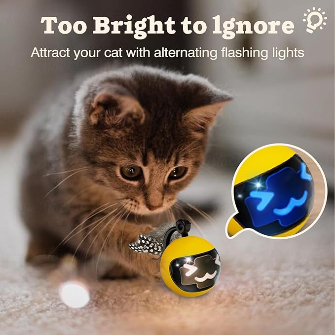 Moving Ball Cat Toys with Feather Tail, Rechargeable 2025 New Interactive Toy with Remote Control for Indoor Cats Exercise, Smart Interactive Kitten Rolling Ball