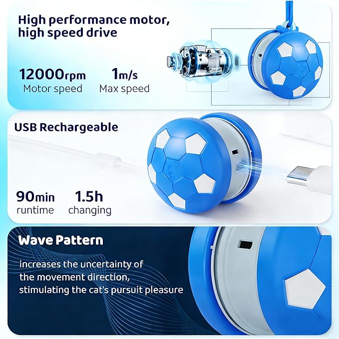 Interactive Cat Toy Ball, Motion Activated Smart Rolling Toy for Indoor Cats, Rechargeable Interactive Toy Ball for Indoor Cats Exercise, Automatic Moving Ball for Boredom to Keep Cats Busy