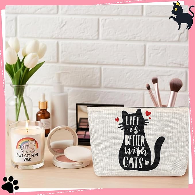 Cat Lover Gifts for Women Cute Cotton Cat Socks with Makeup bag Keychains Greeting cards for Birthday Mother's Day