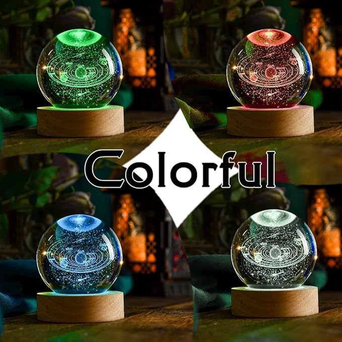 3D Solar System Crystal Ball 60mm Universe Gifts with Laser Engraved Model Astronomy Decor and Gift for Kids, Physics Enthusiasts, and Space Model Collectors