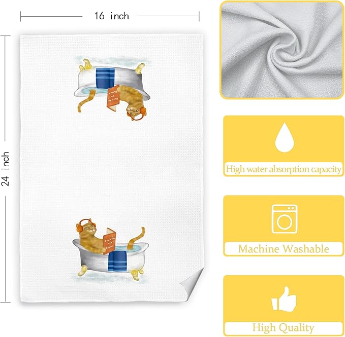 Jvpke Funny Cat Towel for Bathroom Set of 2 - Orange Cat Decor, Cat Funny Hand Towels for Bathroom Kitchen, Cat Towels for Cat Lovers, Cat Bathroom Decor, Orange Cat Gifts for Women Cat Lovers, 16x24