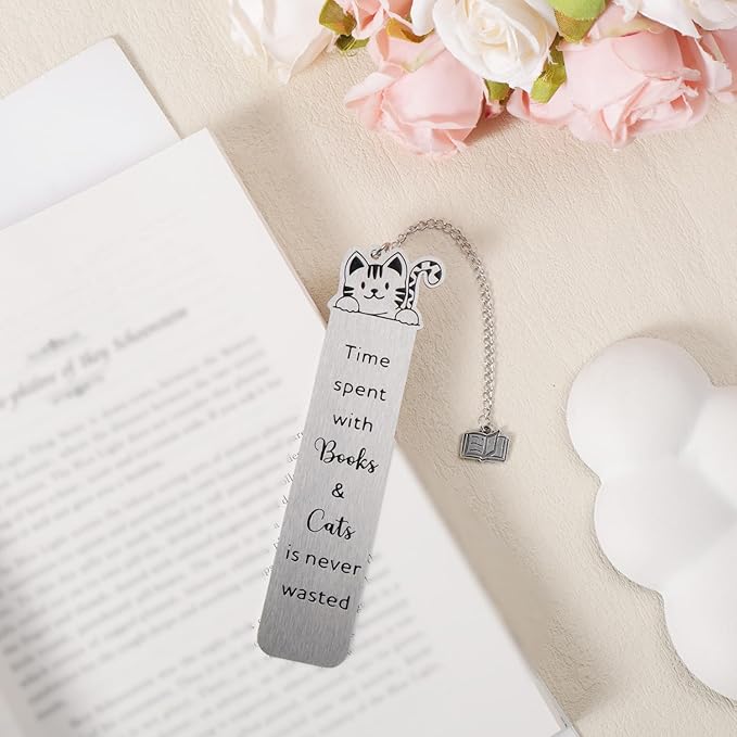 Cat Bookmark for Women, Cute Metal Bookmark with Book Charm Pendant for Book & Cat Lovers Women Men Readers Teens Kids Girls Boys