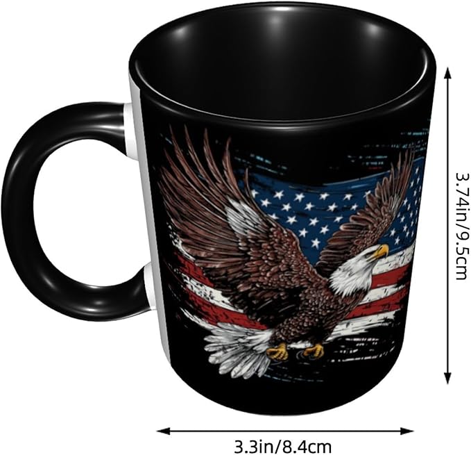 Eagle USA Flag Coffee Mug 11oz Ceramic Tea Cup With Handle Funny Porcelain Mugs for Women Dishwasher Microwave Safe