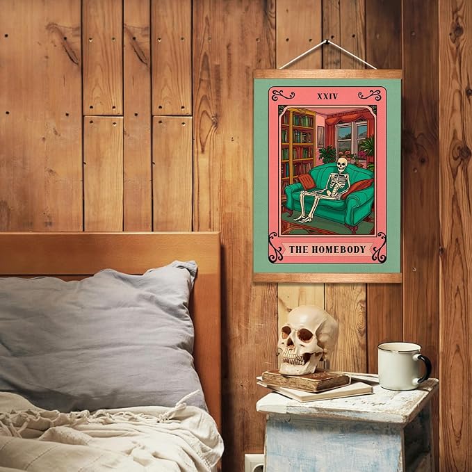 HEYJEEPER The Homeboy Wall Art Decor,Funny Skeleton Tarot Card Linen Poster,Humour Home Wall Decor for Bedroom,Living Room,or Stay-Home Guys Gift 14x18inch (The Homeboy)