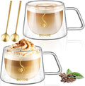 ecooe Double Walled Glass Coffee Mug 12oz Cappuccino Latte Macchiato Cups Set of 2 Clear Glass Coffee Cups with Handle, 350 ml (full capacity) Double Wall Glass Cup for Tea Milk Juice, Birthday Gifts