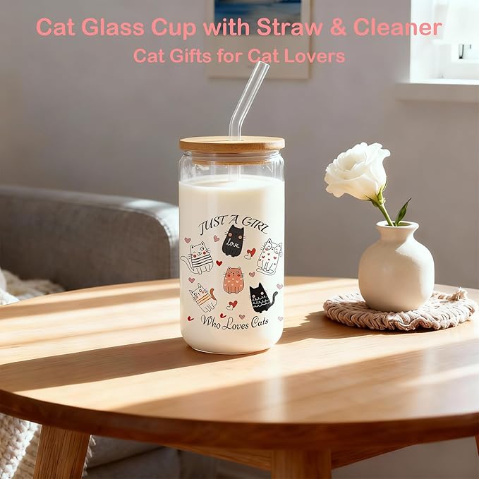 9 Pcs Cat Lover Gifts for Women,Cat Mom Themed Gift Box with 16 oz Glass Cup &Funny Socks, Mother's Day, Birthday Gifts for Cats Crazy Lady, Owner, Friends, Sister, Daughter