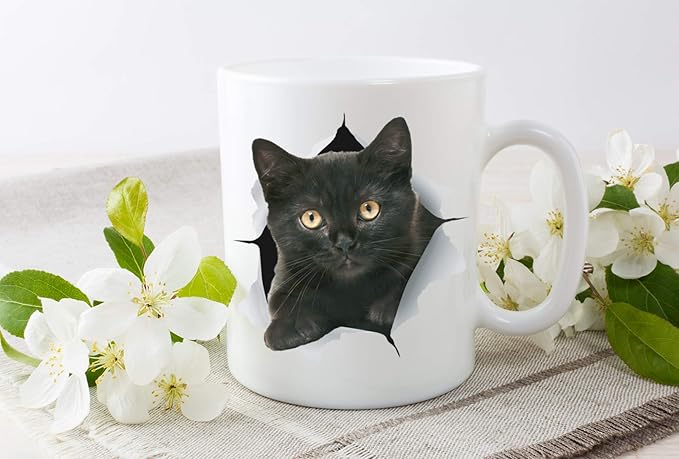 Funny Black Kitten Coffee Mug - Ceramic Funny Cat Mug - Perfect Cat Lover Gift - Cute Novelty Coffee Mug Present - Great Birthday or Christmas Surprise for Friend or Coworker, Men and Women (11oz)