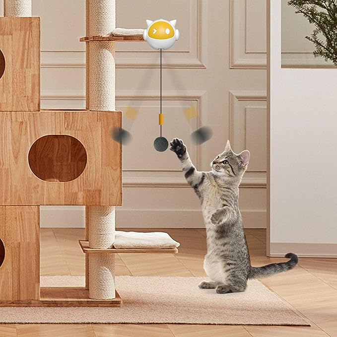 YounBeauty Automatic Cat Toys Ball Lifting Retracting Cat Toy with Feathers, ABS Plastic Nylon Rope, 20”Stretch, No Drill Installation for Indoor Use