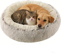 Calming Donut Dog Bed Cat Bed, Fluffy Long Fur Outer & Short Fur Inner, Sweat-Free Cozy Cuddler, Non-Slip Bottom,for Small Medium Dogs Cats Puppy Kitten (Donut Bed - Coffee Color, Large Size 23.6 in)