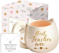 Best Teacher Ever Coffee Mug for Women，11 Oz Ceramic Cup with Exquisite Necklace for Retirement, Valentine's Day, Graduation, Christmas,Thank You Birthday End of Year