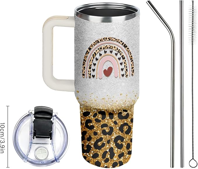 Gifts for Mom - Leopard Mama Tumbler 40 oz with Handle, Animal Print Cup - Wild & Stylish Mothers Day, Christmas Gifts for Her, New Mom Gift