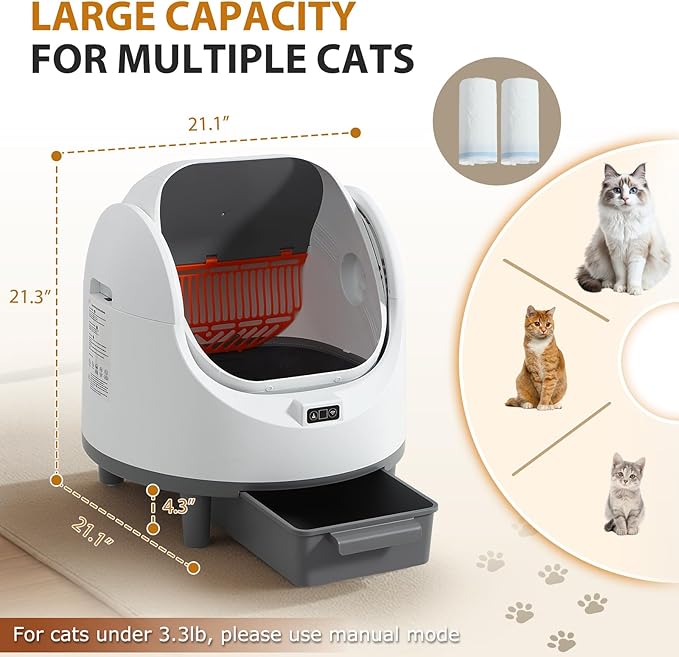 Self-Cleaning Cat Litter Box, Open-Top Automatic Litters Box for Multiple Cats, Smart Litter Boxs with App Control, Safety Sensors, Removable Washable Liner