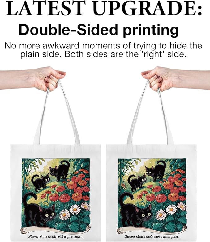 Cute Cat Canvas Tote Bag for Women Funny Cat Bag for Shopping Work Travel Lover Totes Gifts