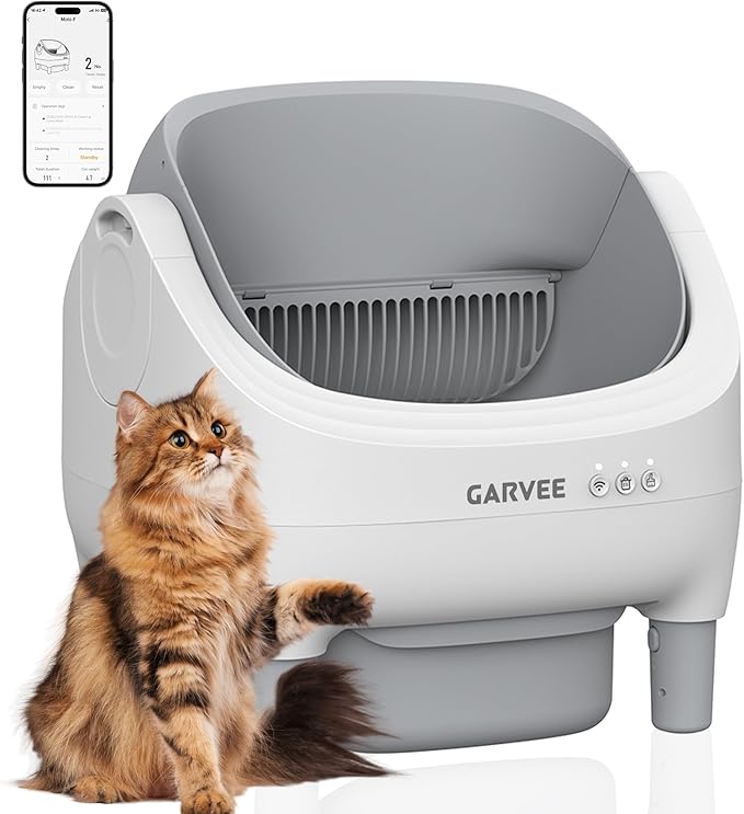 Self Cleaning Litter Box, Automatic Cat Litter Box with APP Control, Odor-Free Waste Disposal Includes Trash Bags, Large Waste Bin, Open-Top, for Large Cats & Multiple Cats