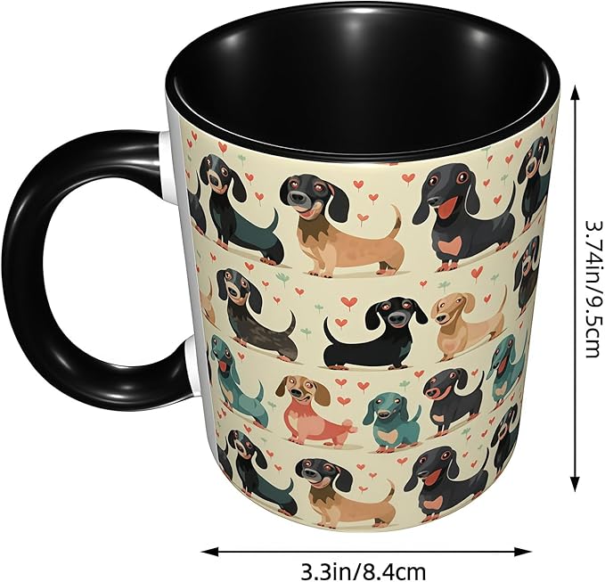 Dachshund Coffee Mug Funny Ceramic Tea Cup Novelty Presents for Women Men Home and Office Birthday Microwave Dishwasher Safe 11oz
