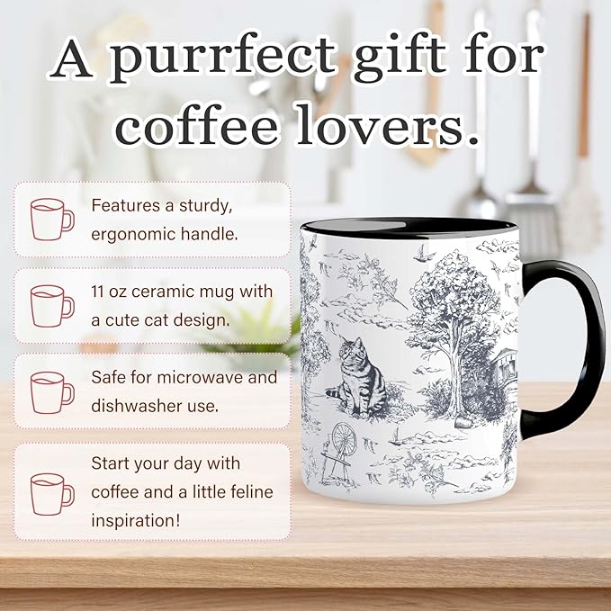 Cat Mug 11 Oz Cute Ceramic Coffee Tea Cup for Women, Funny Cats Lover Gift for Christmas, Birthday, Housewarming - Gifts for Her, Mom, Cat Ladies, Kids and Friends