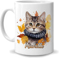Hyturtle Personalized Fall Cat Maple Leaves Coffee Mug - Birthday Gifts For Cat Lovers - Fall Autumn Decor Gifts For Farmhouse Thanksgiving - Custom Name 11oz White Ceramic Coffee Tea Mug