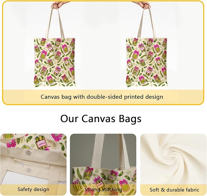 Aesthetic Canvas Tote Bag for Women - with Magnetic Snap Closure & Zipper Inner Pocket Reusable Bag for Shopping