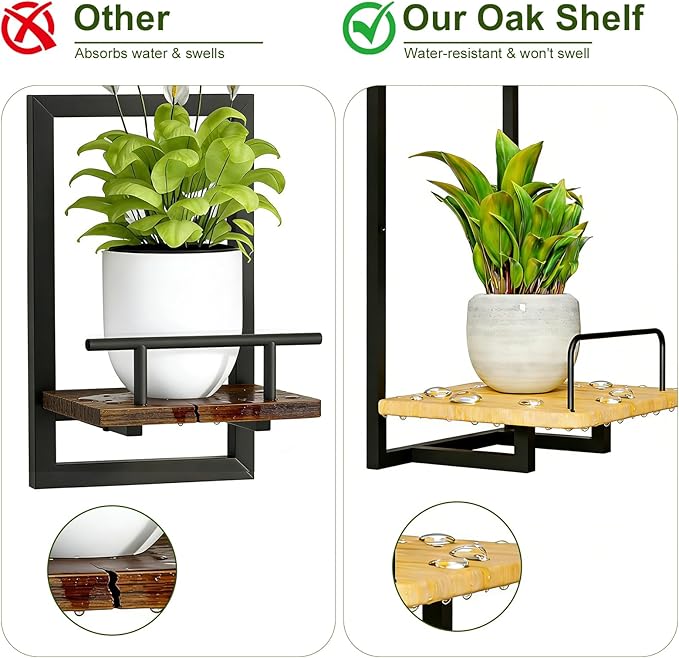 Shineled Wall Planter for Indoor Plants 2 Pack, Wall Mounted Plant Holder for Small Plants, Floating Wall Shelf for Plants, Real Oak Wood, Magnetic Animal Decor, Home Wall Decor (Bird)