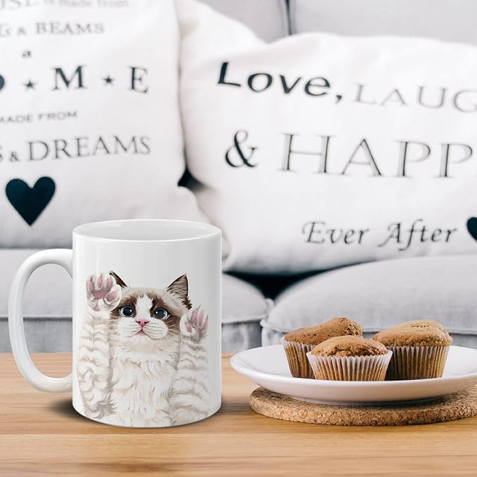 MUGBREW Cute Chocolate Bicolor Ragdoll Cat Paws Up Ceramic Coffee Mug Tea Cup, 11 OZ