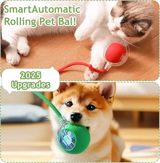 Interactive Cat Toys for Indoor Cats, 2025 New Motion Activated Cat Balls with 360° Smart Automatic Rolling Moving for Bored Pet Cats Dogs (Green)