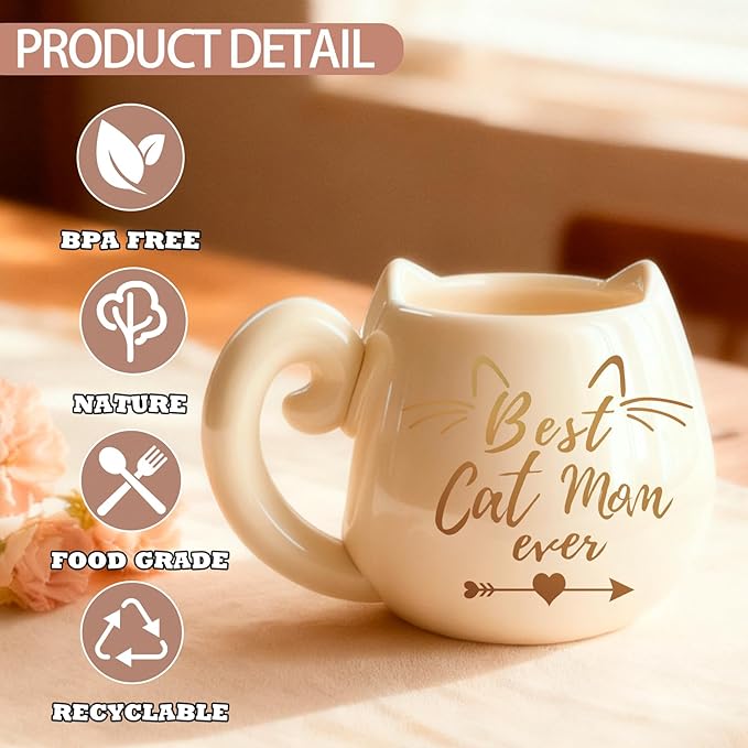 Best Cat Mom Ever Gifts for Women with 11Oz Coffee Mug and Exquisite Necklace, Perfect for Cat Lovers,Ideal for Mother's Day,End of Years Thank You Birthday& Daily Surprises