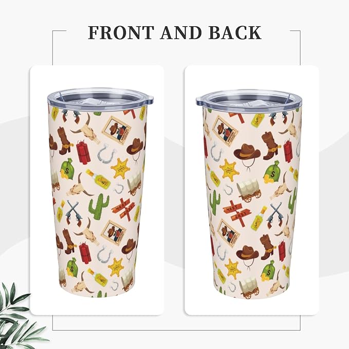 Western Tumbler 20oz Boho Western Stainless Steel Insulated Tumblers with Lid and Straw Beige Travel Coffee Mug Tea Wine Cups Water Bottle Gifts for Women