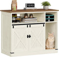 Cat Litter Box Enclosure, Hidden Litter Box Furniture with Storage, Wooden Cat Cabinet with Scratch Pad, Farmhouse Cats House, TV Stand End Table, Rustic Brown and White CB88614X