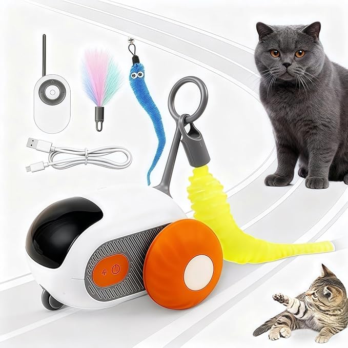 Smart Interactive Cat Toy – Automatic Moving Mouse Toy with Remote Control, USB Rechargeable, 15-20m Range, Fun Orange Design for Playful Cats