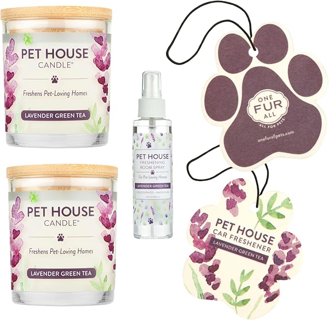 One Fur All Pet House Candle Value Pack - Plant-Based/Soy - Clean Burning Scented, Long Lasting Pet Odor Candle for Home - Lavender Green Tea