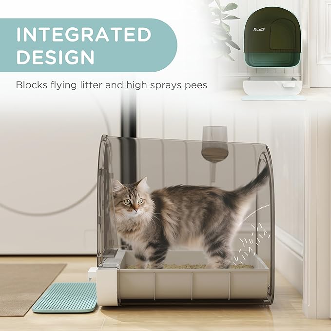 PawHut Cat Litter Box with Lid, Covered Litter Box for Indoor Cats with Tray, Scoop, Mat, Filter, 17" x 17" x 18.5", Green