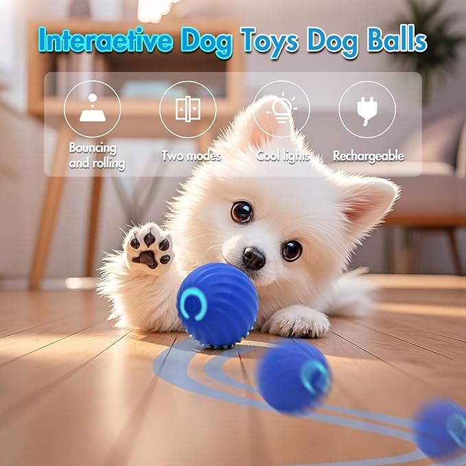 Interactive Dog Ball Toys for Pet Dogs,Smart Electric Small Medium Dog Toys to Keep Them Busy,Automatic Rolling Jumping Balls with 2 Cover for Dogs,Rechargeable Pet Interactive Toy Balls,Blue