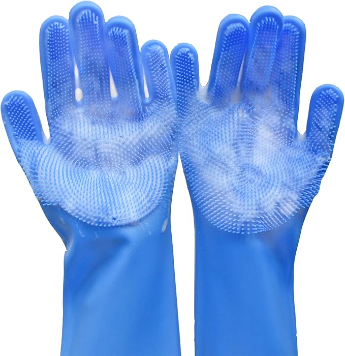 Pet Grooming Gloves, Dog Washing Gloves with High-Density Teeth, Heat Resistant Silicone Cat Hair Remover with Enhanced Five Finger Design, Bathing and Massaging for Dogs and Cats