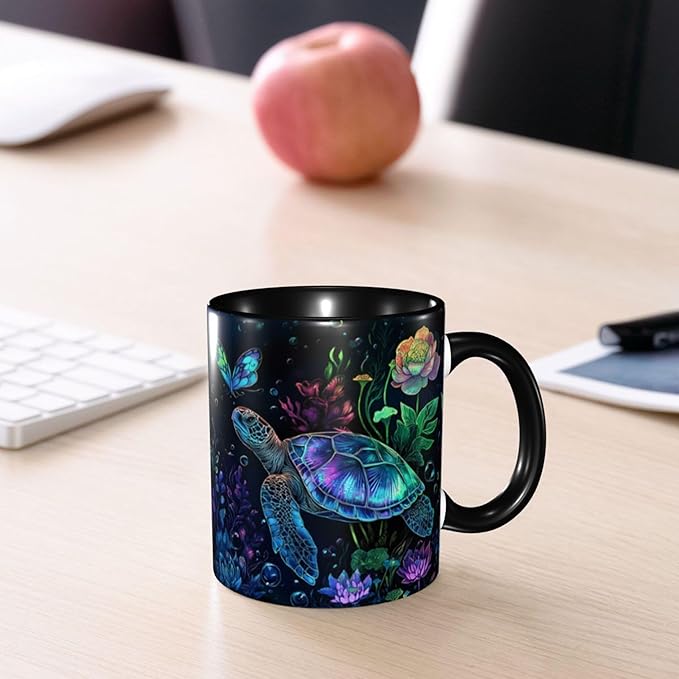 Sea Turtle Coffee Mug Funny Ceramic Tea Cup With Handle Dishwasher Microwave Safe for Women 11oz Porcelain Mugs