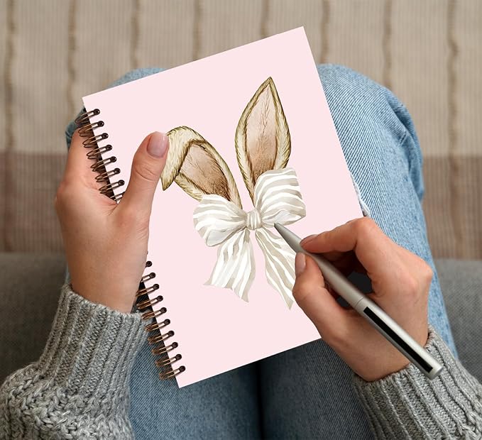 KDHTY Bunny Notebook Coquette Gifts for Bunny Lovers Journaling Notebooks,Cute Bunny Rabbit Spiral Hardcover Notebooks Cute Office Supplies for Women,Aesthetic Notebook College School Supplies for Girls,5.5 x 8.3