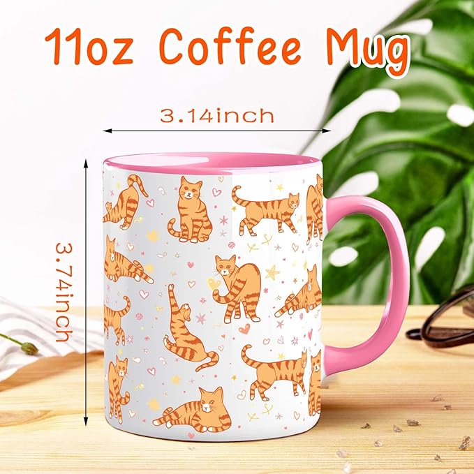 Orange Cat Mug 11 Oz Cute Ceramic Coffee Tea Cup for Women, Funny Cats Lover Gift for Christmas, Birthday, Housewarming - Gifts for Her, Mom, Cat Ladies, Kids and Friends